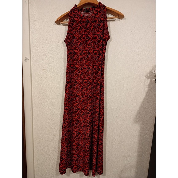 Athena Sleeveless Maxi Long Dress Size 10 Black And Red Design. - Picture 1 of 6